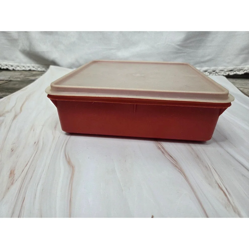 Vintage Tupperware Square Storage Container 811-20 Burnt Orange with Lid USA